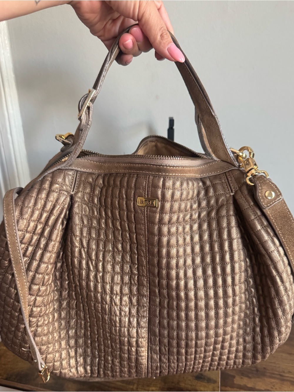 Be & D Quilted Metallic Bronze Women's Satchel Bag